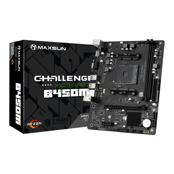 MAXSUN MS-Challenger B450M, AM4, B450, 2*DDR4, 4*SATA 3.0, M.2, USB 3.2, USB 2.0, 1*PCIE 16, 1*PCIE 1, HDMI+VGA, mATX