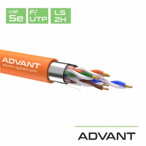 Кабель "Витая пара", CAT 5e, строительный, магистральный, для передачи цифрового аудиосигнала или Ethernet до 100 м, скорость передачи данных 1 Гбит/с, экранированный F/UTP, категория 5e (100 MHz), 4 пары (24 AWG), одножильная медь, структура 4х2х0.51 (1х / Advant ADV5e-F24LO (305m) / Кабель "Витая пара", CAT 5e, строительный, магистральный, для передачи цифрового аудиосигнала или Ethernet до 100 м, скорость передачи данных 1 Гбит/с, экранированный F/UTP, категория 5e (100 MHz), 4 пары (24 AWG), одножильная медь, структура 4х2х0.51 (1х/ Кабель "Витая пара", CAT 5e, строительный, магистральный, для передачи цифрового аудиосигнала или Ethernet до 100 м, скорость передачи данных 1 Гбит/с, экранированный F/UTP, категория 5e (100 MHz), 4 пары (24 AWG), одножильная медь, структура