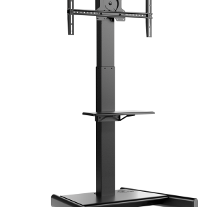 Мобильная стойка МОТОРИЗОВАННАЯ ONKRON на 1 ТВ / ONKRON TS1552 Elift BLACK / Мобильная стойка МОТОРИЗОВАННАЯ ONKRON на 1 ТВ/ 43-75" от 100х200 до 400х600 наклон +5"/-10" поворот 0" макс нагр 65кг Высота 950-1600мм, кабель-канал, 2 полки, регулировка полок по высоте, колесики с блокировкой, черная