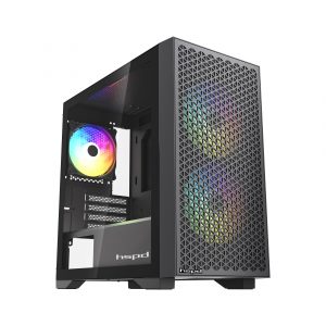 Корпус без блока питания / HSPD M335-TGBK-ARGB / Корпус без блока питания/ Case HSPD M335, Mesh Mini-tower, Black, TG, 0.45 SPCC, 2x140mm ARGB + 1x120mm ARGB mATX, mITX 160/340/184mm 2x2.5", 2x3.5", 4xPCI 1xUSB-A 3.0, 2xUSB-A 2.0 385x200x390mm