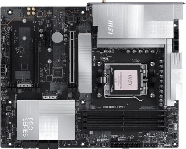 Материнская плата / MSI PRO X870E-P WIFI / Материнская плата MSI PRO X870E-P WIFI SocketAM5 AMD X870E 4xDDR5 ATX AC`97 8ch(7.1) 5Gigabit RAID+HDMI