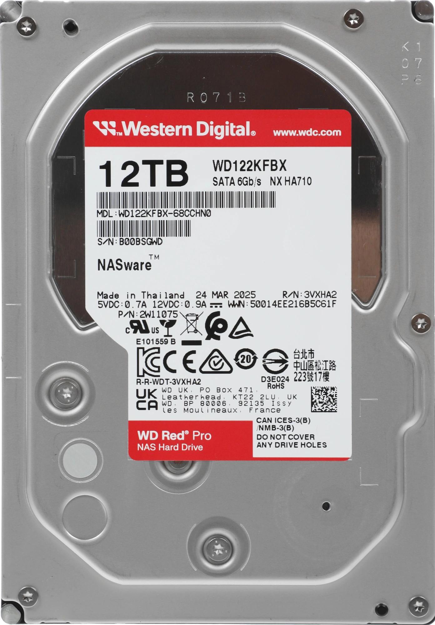 Жесткий диск / WD WD122KFBX / Жесткий диск WD SATA-III 12TB WD122KFBX NAS Red Pro (7200rpm) 512Mb 3.5"