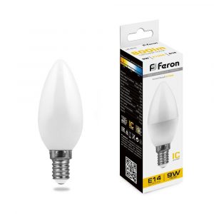 Лампа светодиодная / FERON 25798 / Лампа светодиодная/ Лампа светодиодная LED 9вт E14 теплый матовая свеча