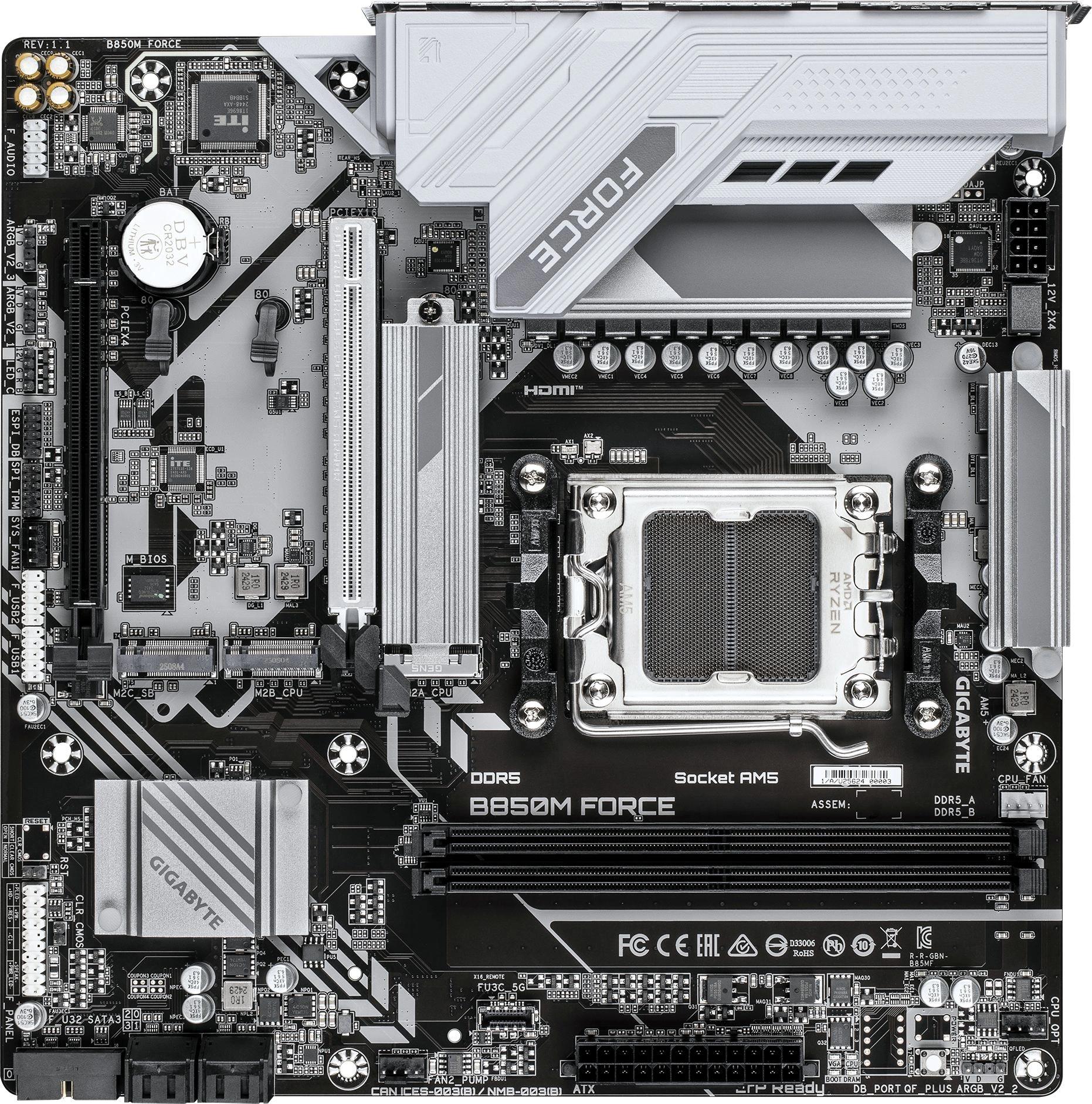 Материнская плата / Gigabyte B850M FORCE / Материнская плата Gigabyte B850M FORCE SocketAM5 AMD B850 2xDDR5 mATX AC`97 8ch(7.1) 2.5Gg RAID+HDMI+DP