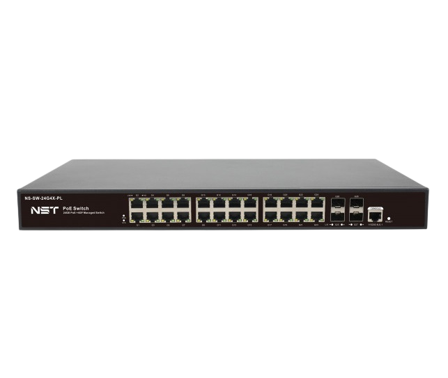 Управляемый L2+ PoE коммутатор Gigabit Ethernet на 24 RJ45 PoE + 4 x GE SFP порта / New System Technologies NS-SW-24G4X-PL / Управляемый L2+ PoE коммутатор Gigabit Ethernet на 24 RJ45 PoE + 4 x GE SFP порта/ Управляемый L2+ PoE коммутатор Gigabit Ethernet на 24 RJ45 PoE + 4 x GE SFP порта. Порты 24 x GE (10/100/1000 Base-T) с поддержкой PoE (IEEE 802.3af/at), 4 x GE SFP (1000 Base-X). Соответствует стандартам PoE IEEE 802.3af/at. Консольный порт - RJ45. Автоматическое определение PoE устройств. Мощность PoE на порт - до 30W. Уровень управления - Full Managed. Суммарная мощность PoE до 400W. Встроенная грозозащита