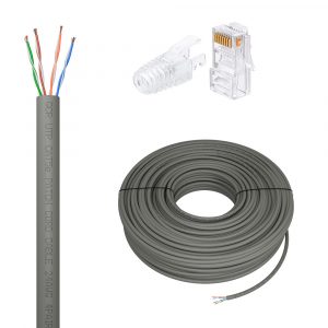 Витая пара / GCR GCR-56972 / GCR PRO Кабель LAN DIY витая пара 50m в бухте, PVC(cерый) UTP кат.5e, CCA многопроволочный + Коннектор RJ-45 8p8c сборный 20шт.