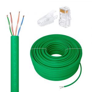 Кабель / GCR GCR-57431 / GCR PRO Кабель LAN DIY витая пара 100m в бухте, PVC(зеленый) UTP кат.5e, CCA многопроволочный + Коннектор RJ-45 8p8c сборный 50шт.