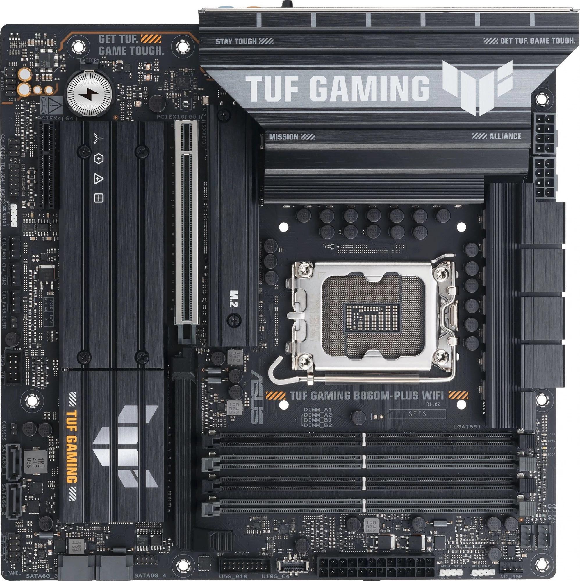 ASUS TUF GAMING B860M-PLUS WIFI, LGA1851, B860, 4*DDR5, 4*SATA, 3*M.2, 6*USB 3.2, 1*USB 2.0, Type-C, 1*PCIx16, 1*PCIx4, DP+HDMI, mATX; 90MB1JV0-M0EAY0