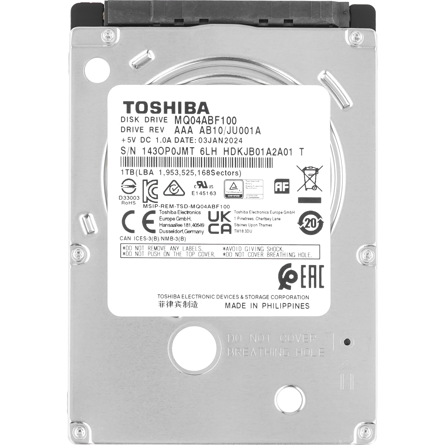 Жесткий диск / Toshiba MQ04AB 1Tb (MQ04ABF100R) / Жесткий диск/ HDD Toshiba SATA3 1Tb 2.5" 5400 128Mb OFFICIAL RECERTIFIED 1 year warranty (replacement HDWL110UZSVA)