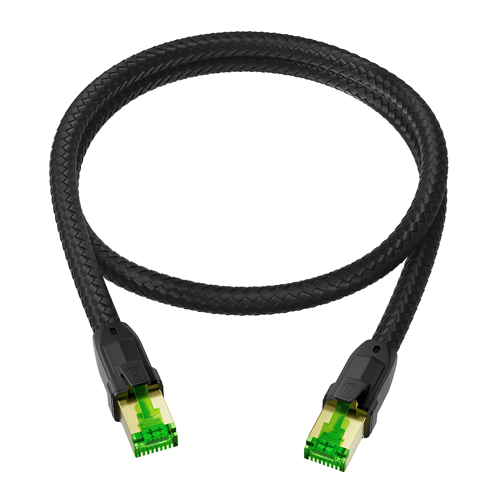 Патч-корд / GCR GCR-57560 / GCR PRO Патч-корд PROF кат.7 ethernet 5.0m F/FTP, RJ45, CU, 28 AWG, в оплетке текстиль, черный, литой, экранированные коннекторы, T568B
