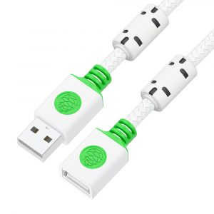 Удлинитель / GreenConnect GCR-57661 / GCR PRO Удлинитель PROF 5.0m USB 2.0 AM/AF, в оплетке текстиль (белый), ферритовые кольца, 28/24 AWG, медь, экран фольга+оплетка