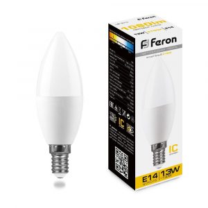 Лампа светодиодная / FERON 38107 / Лампа светодиодная/ Лампа светодиодная LED 13вт E14 теплый матовая свеча