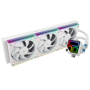 Водяное охлаждение для процессора / Thermalright Frozen Infinity 360 ARGB White (F-INFINITY-WH-360) / Водяное охлаждение для процессора/ Water Cooling System Thermalright Frozen Infinity 360 (360mm, White, ARGB/ Fans 3x120mm, 68.9CFM, 28.2dBA, 2000RPM/ Pump height 60mm, Rad thickness 27mm/ S 1700, 1200, 1851, 115X, 2011, 2066, AM5, AM4)