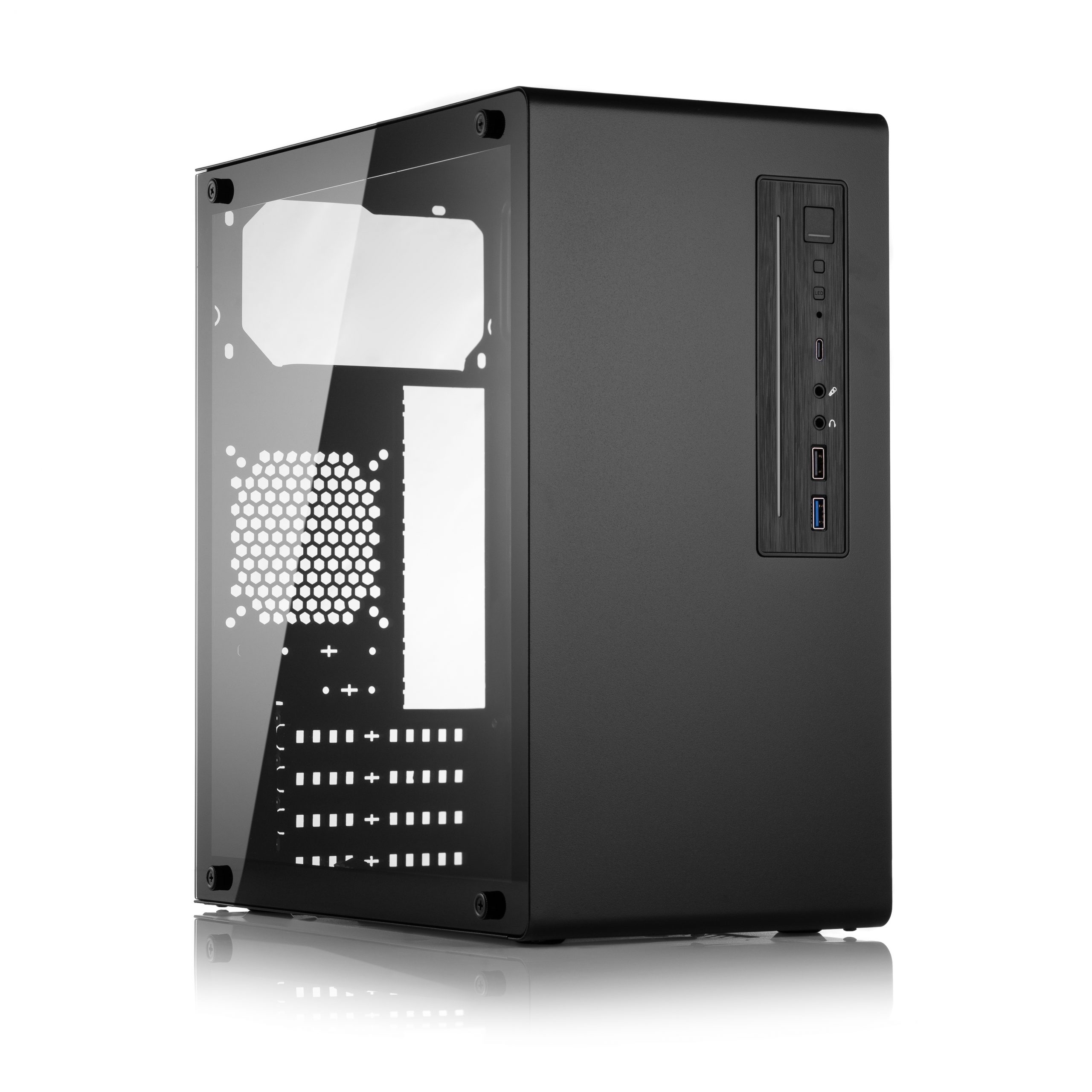 Корпус без блока питания / Foxline FL-728TG-U3C / Корпус без блока питания/ Case Foxline FL-728TG, mATX, TG, 1xUSB3.0+1xUSB2.0+1xType-C(USB2.0)+1xARGB strip on front, Black