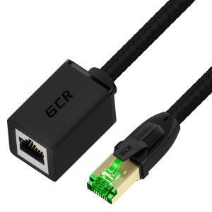 Патч-корд / GCR GCR-57767 / GCR PRO Удлинитель патч-корда PROF 2.0m, в оплетке текстиль, кат.8 ethernet, S/FTP, медь, 26 AWG, черный, экранированные коннекторы, T568B