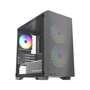 Корпус без блока питания / HSPD M334-TGBK-ARGB / Корпус без блока питания/ Case HSPD M334, Mesh Mini-tower, Black, TG, 0.45 SPCC, 2x140mm ARGB + 1x120mm ARGB mATX, mITX 160/340/184mm 2x2.5", 2x3.5", 4xPCI 1xUSB-A 3.0, 2xUSB-A 2.0 385x200x390mm