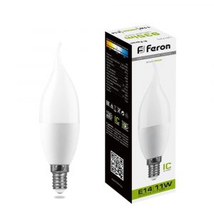 Лампа светодиодная / FERON 25940 / Лампа светодиодная/ Лампа светодиодная LED 11вт Е14 белый матовая свеча на ветру