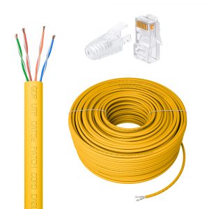 Витая пара / GCR GCR-57433 / GCR PRO Кабель LAN DIY витая пара 100m в бухте, PVC(желтый) UTP кат.5e, CCA многопроволочный + Коннектор RJ-45 8p8c сборный 50шт.