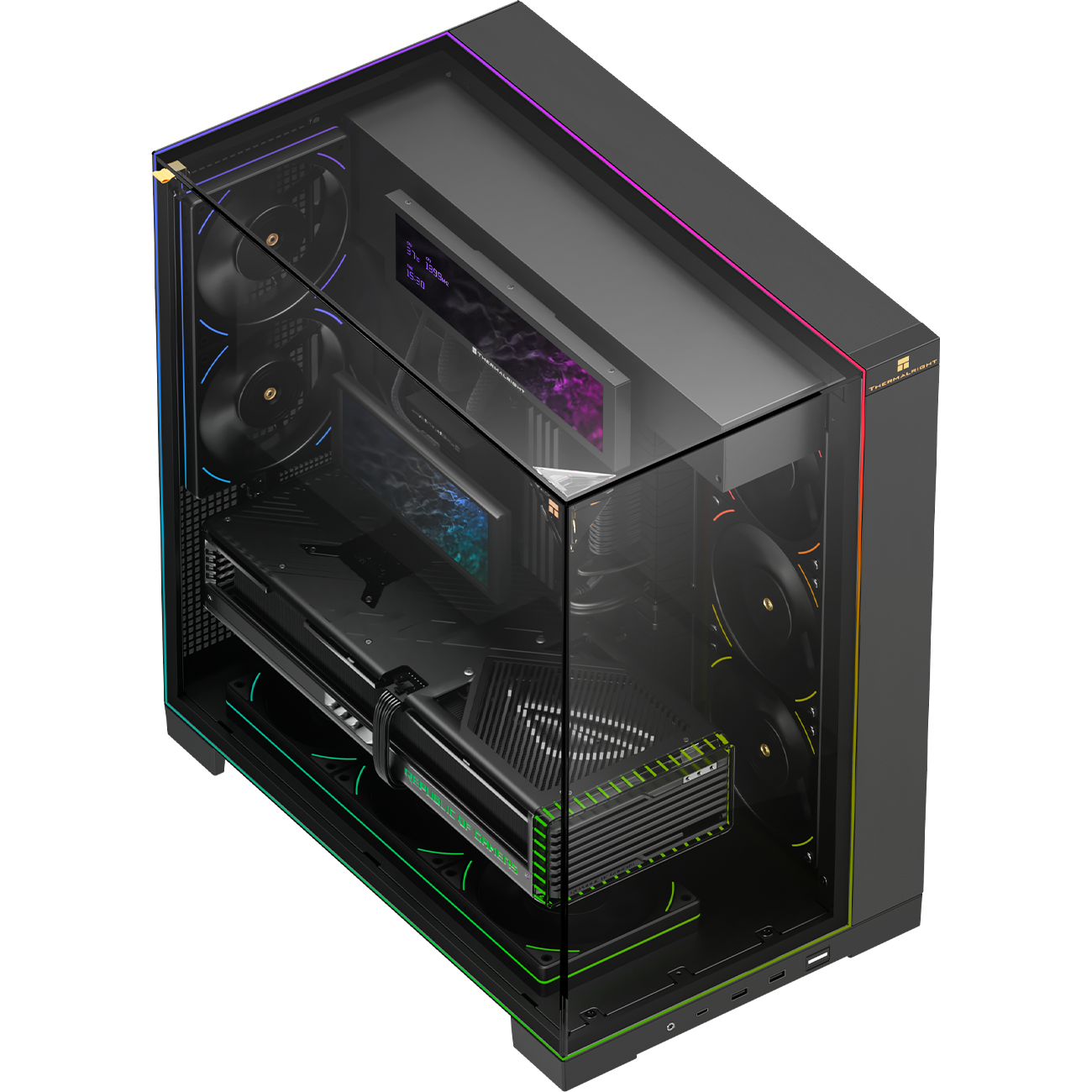 Корпус без блока питания / Thermalright A70 Vision Black / Корпус без блока питания/ Case Thermalright A70 Vision, Midi-Tower, TG, LCD, ARGB, no fans, 2xUSB-A 3.0, 1xUSB Type-C, ATX, mATX, mITX Black