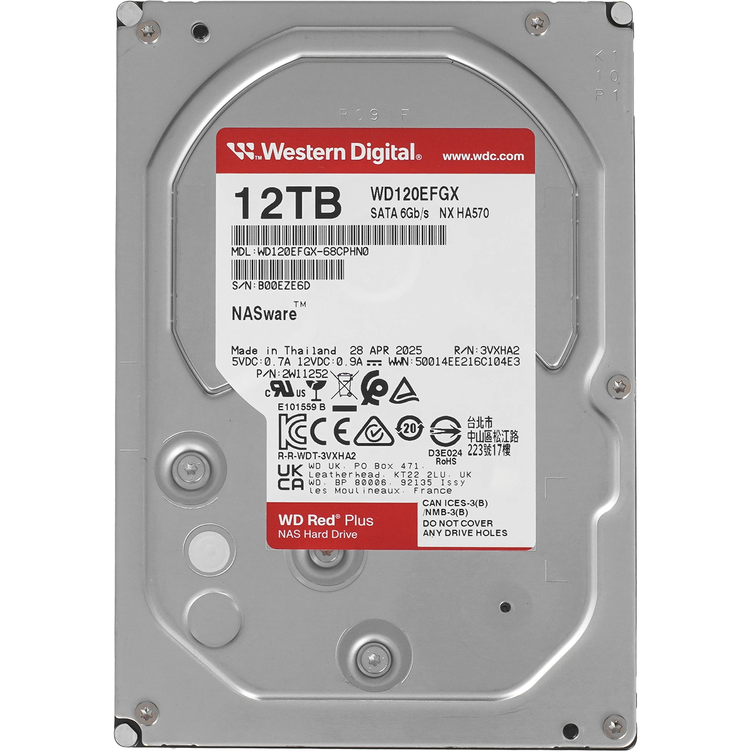 Жесткий диск / WD Red Plus 12Tb (WD120EFGX) / Жесткий диск/ HDD WD SATA3 12Tb Red Plus 7200 512Mb 1 year warranty