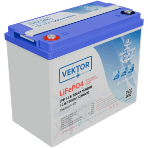 Батарея Vektor Energy серия LFP MARINE, LFP 12.8-100, напряжение 12.8В, емкость 100 Ач, макс. ток разряда 100А, макс. ток заряда 100 А, литий-ионная аккуумуляторная батарея, клеммы M8, ДxШxВ 258166215 мм., вес 9,9 кг., срок службы 15 лет / LFP 12.8-100 MARINE (12.8В / 100 Ач) / Батарея Vektor Energy серия LFP MARINE, LFP 12.8-100, напряжение 12.8В, емкость 100 Ач, макс. ток разряда 100А, макс. ток заряда 100 А, литий-ионная аккуумуляторная батарея, клеммы M8, ДxШxВ 258166215 мм., вес 9,9 кг., срок службы 15 лет