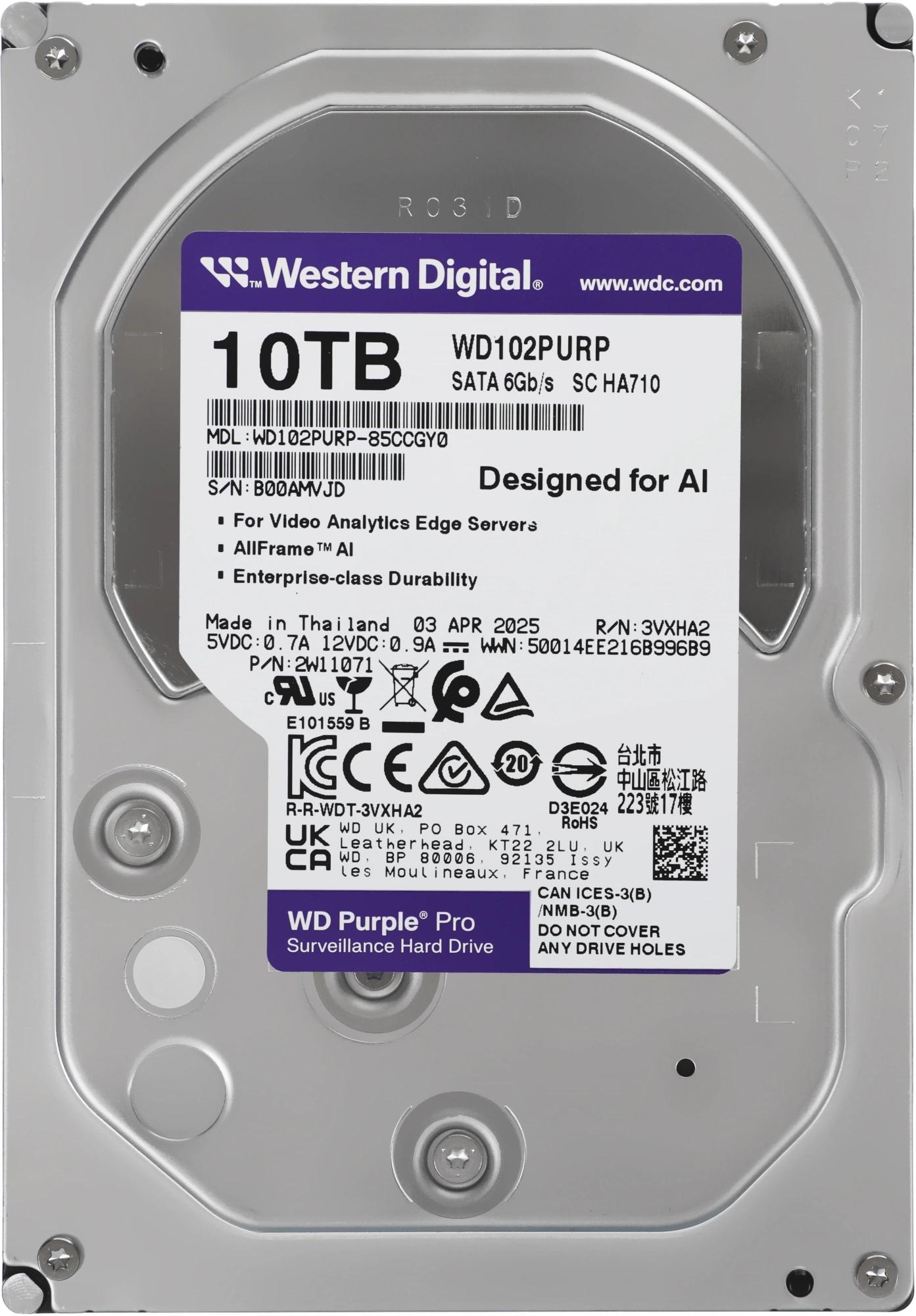 Жесткий диск / WD WD102PURP / Жесткий диск WD SATA-III 10TB WD102PURP Surveillance Purple Pro (7200rpm) 256Mb 3.5"