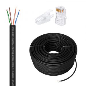 Кабель / GCR GCR-56974 / GCR PRO Кабель LAN DIY витая пара 50m в бухте, PVC(черный) UTP кат.5e, CCA многопроволочный + Коннектор RJ-45 8p8c сборный 20шт.