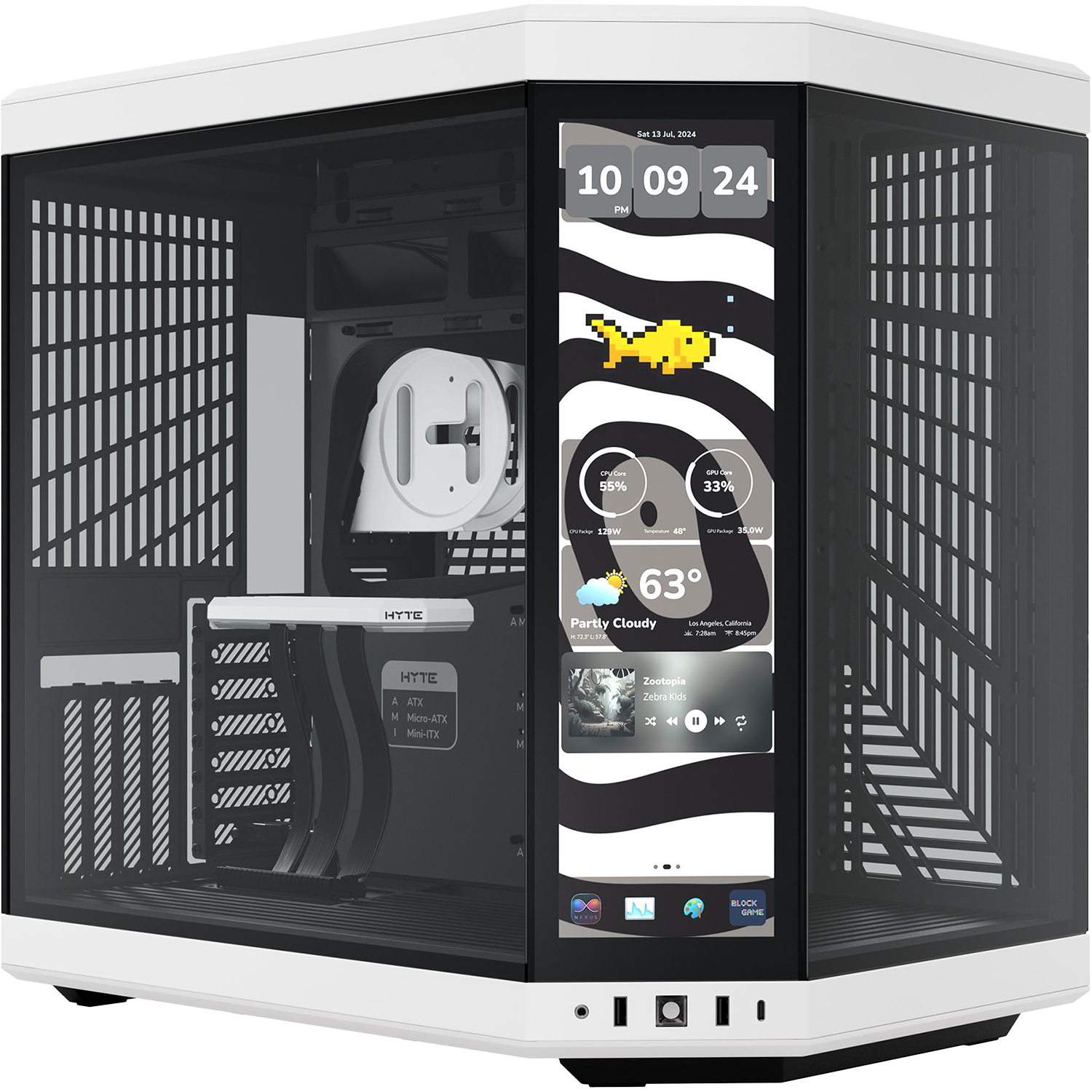 Корпус без блока питания / HYTE Y70 Touch Infinite (CS-HYTE-Y70TTI-WB) / Корпус без блока питания/ Case HYTE Y70 Touch Infinite, Midi-Tower, TG, LCD, no fans, 2xUSB-A 3.2, 1xUSB Type-C, E-ATX, ATX, mATX, mITX White Panda