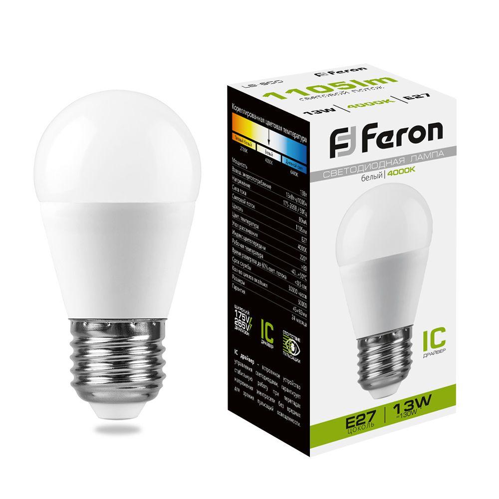 Лампа светодиодная / FERON 38105 / Лампа светодиодная/ Лампа светодиодная LED 13вт Е27 белый матовый шар