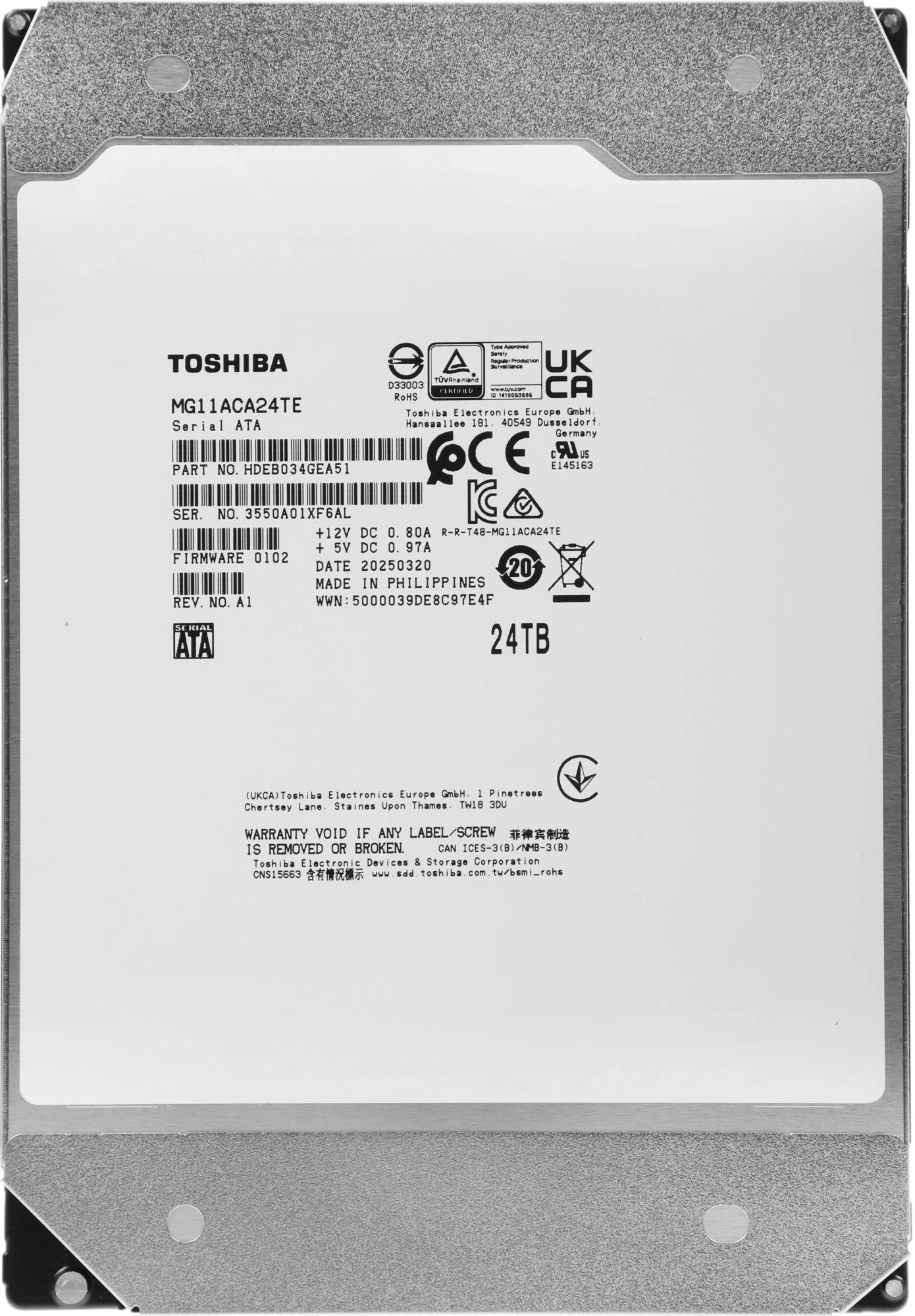 Жесткий диск / Toshiba MG11ACA24TE / Жесткий диск Toshiba SATA-III 24TB MG11ACA24TE Server Enterprise Capacity 512E (7200rpm) 512Mb 3.5"
