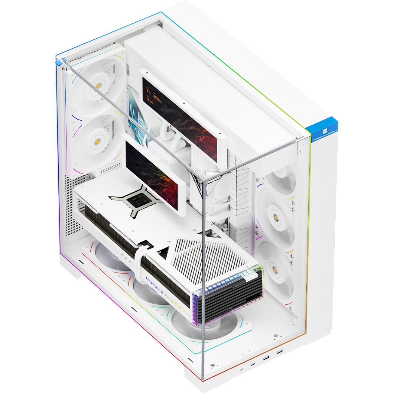 Корпус без блока питания / Thermalright A70 Vision White / Корпус без блока питания/ Case Thermalright A70 Vision, Midi-Tower, TG, LCD, ARGB, no fans, 2xUSB-A 3.0, 1xUSB Type-C, ATX, mATX, mITX White