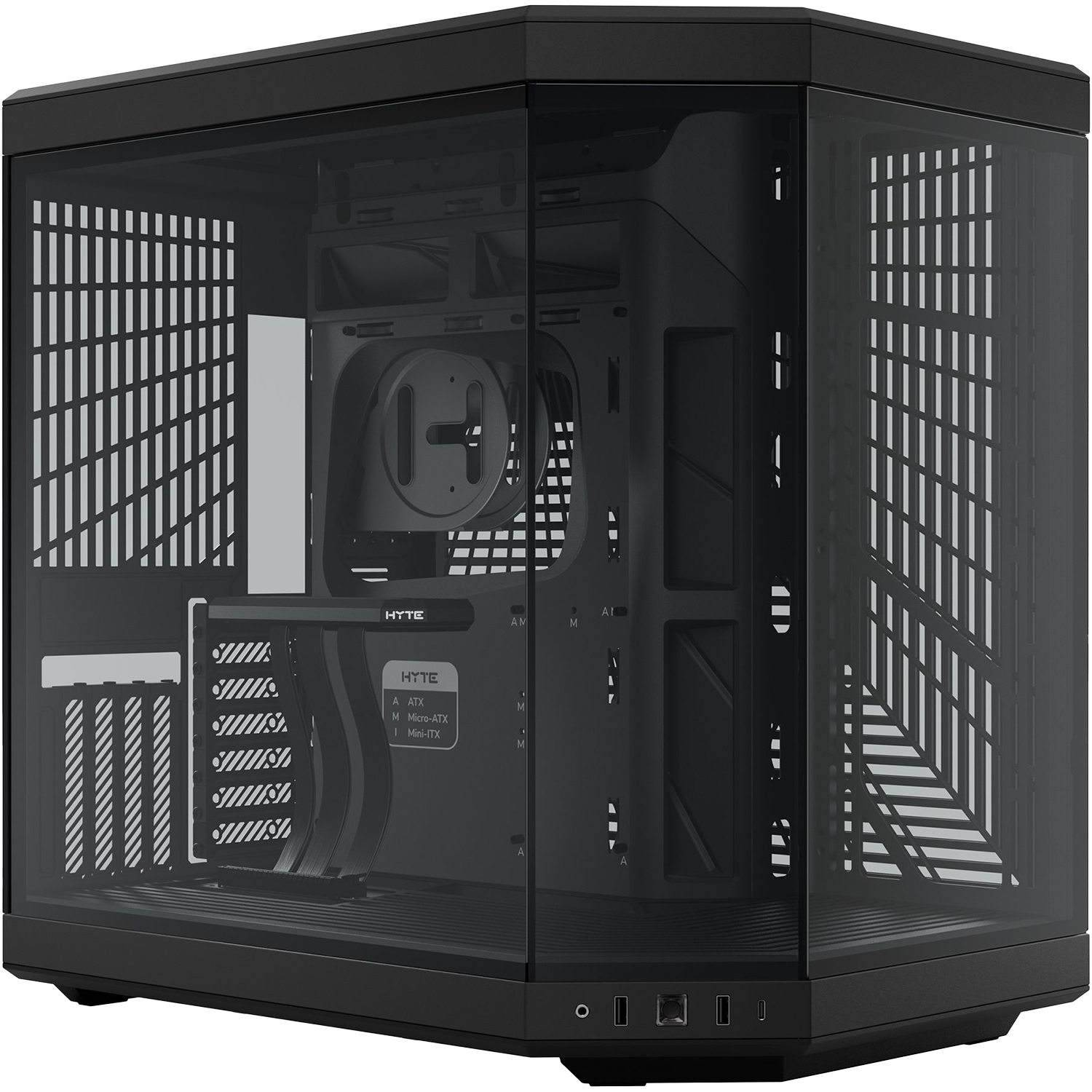 Корпус без блока питания / HYTE Y70 (CS-HYTE-Y70-B) / Корпус без блока питания/ Case HYTE Y70, Midi-Tower, TG, no fans, 2xUSB-A 3.2, 1xUSB Type-C, E-ATX, ATX, mATX, mITX Black