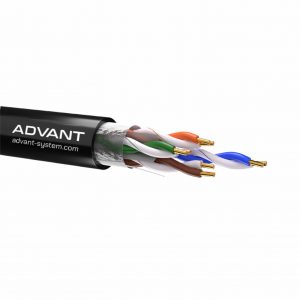 Кабель "Витая пара", CAT 5e, строительный, для передачи цифрового аудиосигнала или Ethernet до 100 м, скорость передачи данных 1 Гбит/с, экранированный F/UTP, с тросом, категория 5e (100 MHz), 4 пары (24 AWG), одножильная медь, структура 4х2х0.51 (1х0.51 / Advant ADV5e-Air-F24PEBK (500m) / Кабель "Витая пара", CAT 5e, строительный, для передачи цифрового аудиосигнала или Ethernet до 100 м, скорость передачи данных 1 Гбит/с, экранированный F/UTP, с тросом, категория 5e (100 MHz), 4 пары (24 AWG), одножильная медь, структура 4х2х0.51 (1х0.51/ Кабель "Витая пара", CAT 5e, строительный, для передачи цифрового аудиосигнала или Ethernet до 100 м, скорость передачи данных 1 Гбит/с, экранированный F/UTP, с тросом, категория 5e (100 MHz), 4 пары (24 AWG), одножильная медь, структура 4х2х