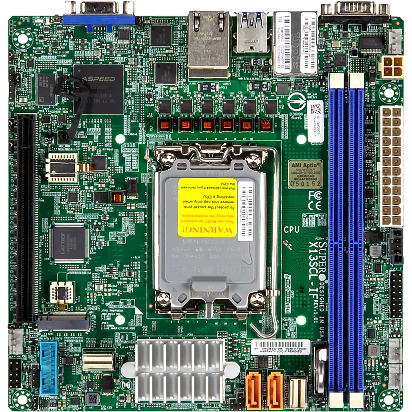 Системная плата / SuperMicro MBD-X13SCL-IF-B bundle / Системная плата/ MB Supermicro X13SCL-IF Mini-ITX, 1x LGA1700 Intel® Xeon ® 6300-series/ E-2400/Pentium®, Intel® C262, 2x UDIMM Up to 64GB 4800MT/s ECC DDR5, 6x SATA3, 1x M.2 PCIe 4.0 x4 (M-key 2280), 1x PCIe 5.0 x16, 1x PCIe 4.0 x4, 2x LAN with 1GbE with Intel® I210