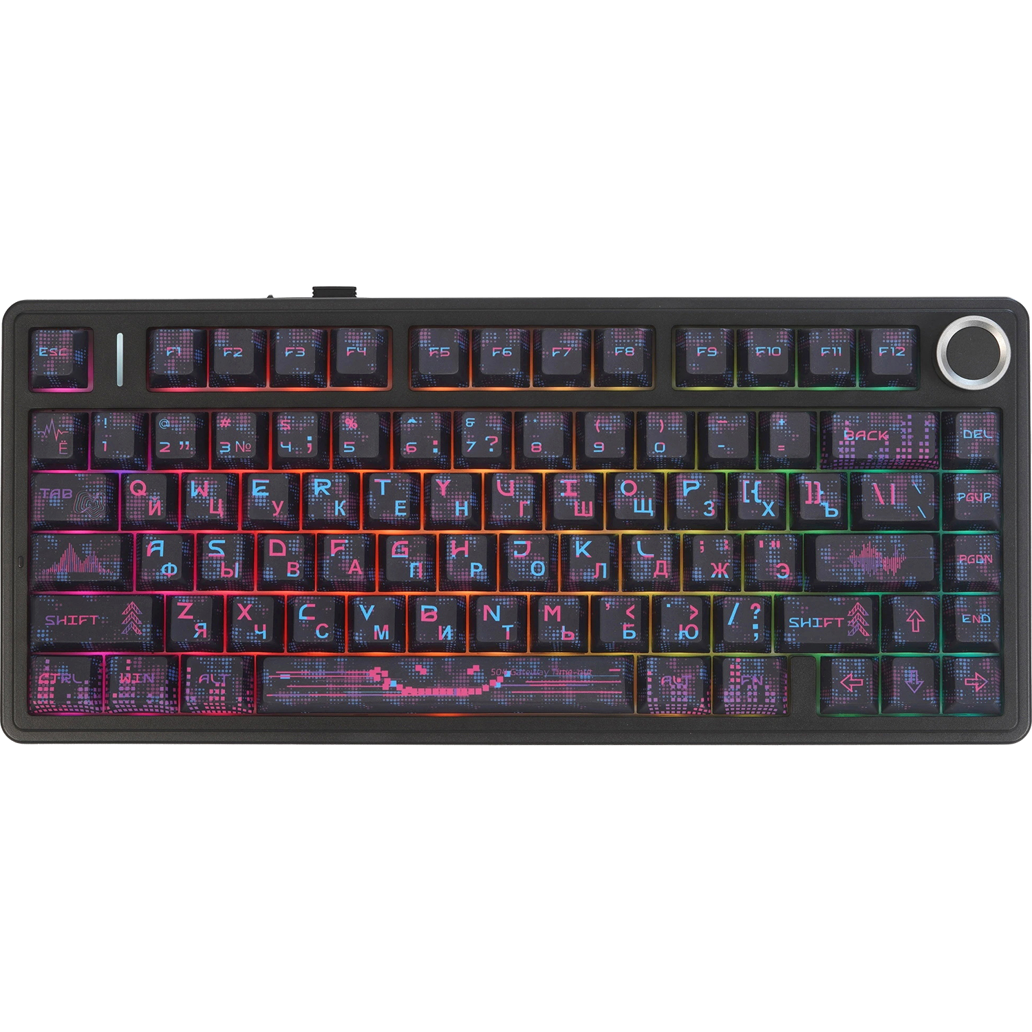 Игровая клавиатура / AULA F75 (6978080506412) / Игровая клавиатура/ Беспроводная механическая клавиатура AULA F75 Чёрный Neonight Бесшумные Cotton Candy свитчи РУС (Bluetooth, 2.4 Гц)
