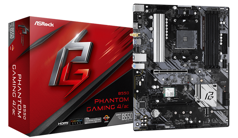 ASROCK B550 PHANTOM GAMING 4/ac, AM4, B550, 4*DDR4, 6*SATA, 2*M.2, 6*USB 3.2, 6*PCIx16, 2*PCIx1, 1*M.2 (Key E), HDMI, ATX