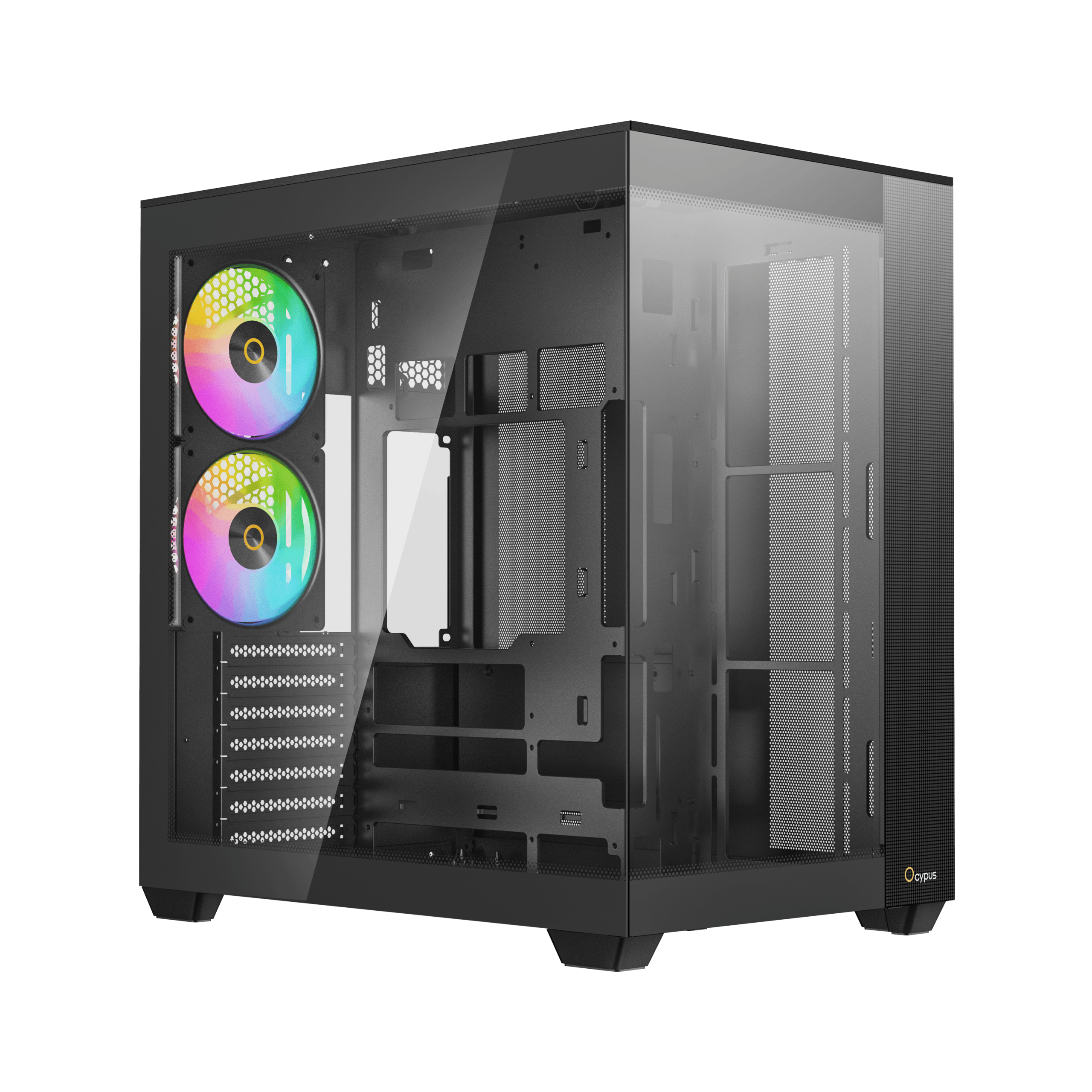 Корпус ПК без блока питания / Ocypus Delta-C74-BKD200XX-GL / Корпус ПК без блока питания/ Case Ocypus Delta C74 BK ARGB, Midi-Tower, TG, 2x120mm ARGB, 2xUSB-A 3.0 + 1xUSB-C 3.1, ATX, mATX, mITX Black