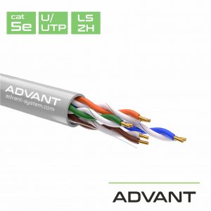 Кабель "Витая пара", CAT 5e, строительный, магистральный, для передачи цифрового аудиосигнала или Ethernet до 100 м, скорость передачи данных 1 Гбит/с, не экранированный U/UTP, категория 5e (100 MHz), 4 пары (24 AWG), одножильная медь, структура 4х2х0.51 / Advant ADV5e-U24LG (305m) / Кабель "Витая пара", CAT 5e, строительный, магистральный, для передачи цифрового аудиосигнала или Ethernet до 100 м, скорость передачи данных 1 Гбит/с, не экранированный U/UTP, категория 5e (100 MHz), 4 пары (24 AWG), одножильная медь, структура 4х2х0.51/ Кабель "Витая пара", CAT 5e, строительный, магистральный, для передачи цифрового аудиосигнала или Ethernet до 100 м, скорость передачи данных 1 Гбит/с, не экранированный U/UTP, категория 5e (100 MHz), 4 пары (24 AWG), одножильная медь, структу