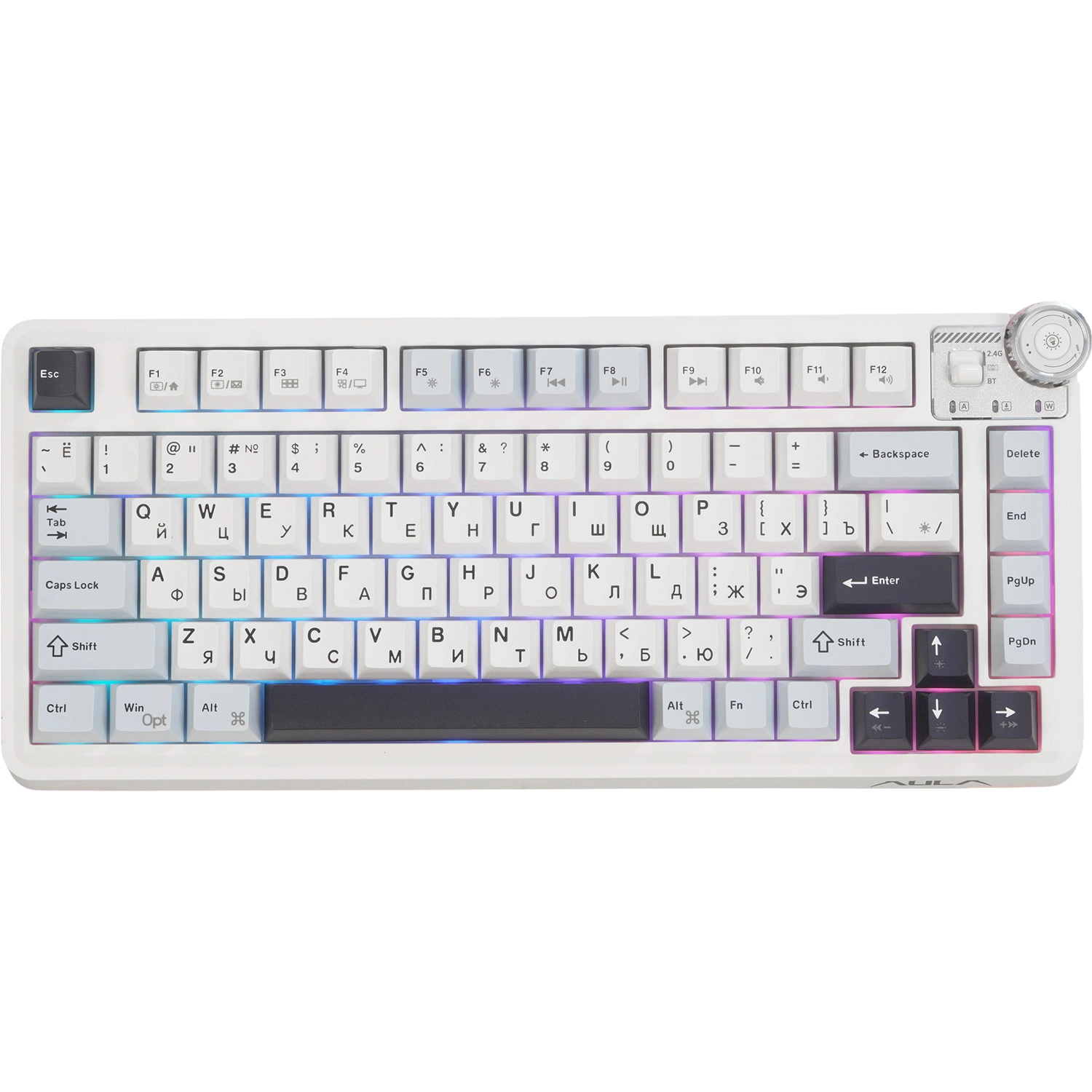 Игровая клавиатура / AULA AU75 (6978080506436) / Игровая клавиатура/ Беспроводная механическая клавиатура AULA AU75 Бело-голубо-тёмно-пурпурный Star vector свитчи РУС (Bluetooth, 2.4 Гц)