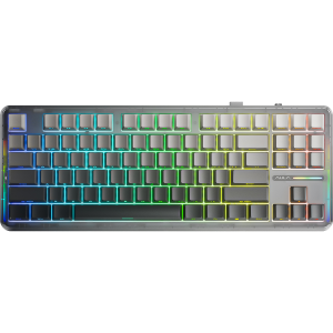 Игровая клавиатура / AULA F87 (6978080502353) / Игровая клавиатура/ Беспроводная механическая клавиатура AULA F87 Серый градиент 3in1 Gradient Серый, символы на бок. грани, зеленые Reaper свитчи, РУС (Bluetooth, 2.4 Гц)