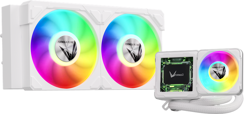 Formula V Line Cryo Wing Digi 240 WH, 240mm, LCD 2.73", 2x120mm, ARGB fans, LGA115X/1200/1700/1851/1366/2011/2066, AM3/AM4/AM5/Ryzen3/Ryzen5/Ryzen7/Threadripper/RT4