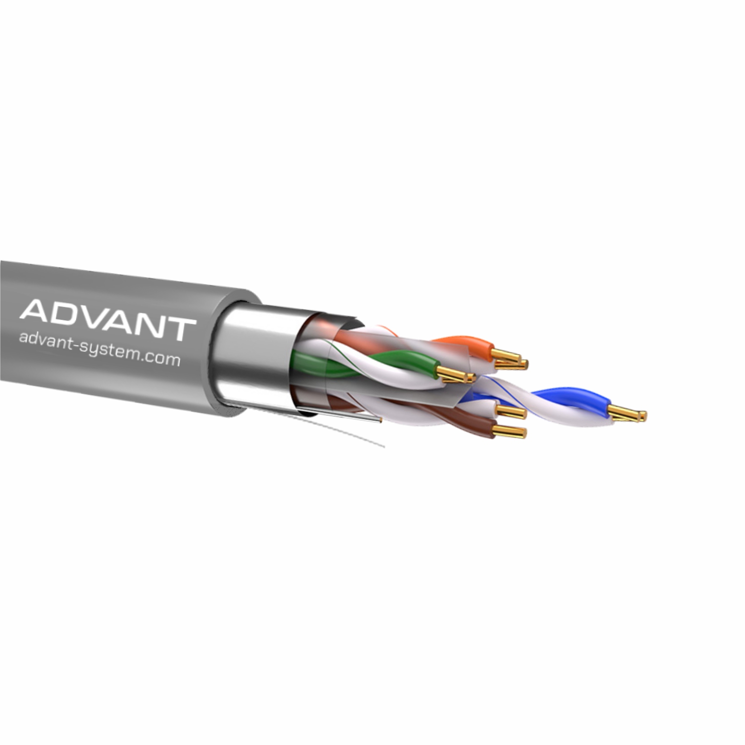 Кабель витая пара, экранированная F/UTP, категория 6, 4 пары (23 AWG), одножильный (solid), с разделителем, –20°C – +75°C, Цвет серый, оболочка PVC нг(А)-LS. / Advant ADV6-F23PG (305m) / Кабель витая пара, экранированная F/UTP, категория 6, 4 пары (23 AWG), одножильный (solid), с разделителем, –20°C – +75°C, Цвет серый, оболочка PVC нг(А)-LS.