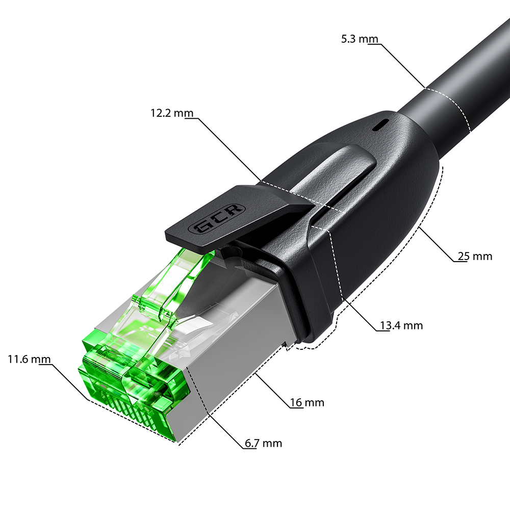 Патч-корд / GCR GCR-52588 / GCR PRO Патч-корд LSZH PROF прямой 15.0m, UTP медь кат.6А, черный, 26 AWG, ethernet high speed 10 Гбит/с, RJ45, T568B
