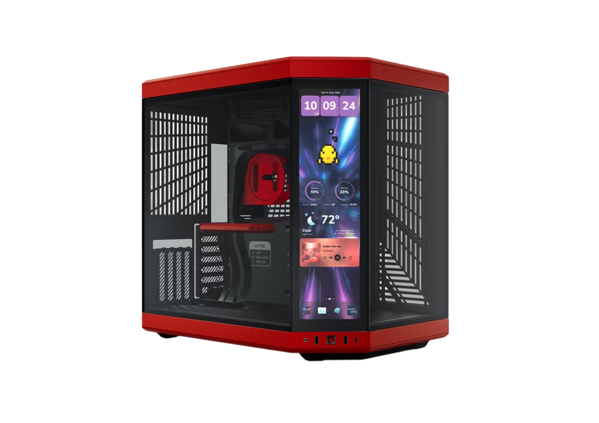 Корпус без блока питания / HYTE CS-HYTE-Y70TTI-RB / Корпус без блока питания/ Case HYTE Y70 Touch Infinite, Midi-Tower, TG, LCD, no fans, 2xUSB-A 3.2, 1xUSB Type-C, E-ATX, ATX, mATX, mITX Black Cherry