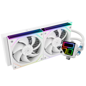 Водяное охлаждение для процессора / Thermalright Frozen Infinity 240 ARGB White (F-INFINITY-WH-240) / Водяное охлаждение для процессора/ Water Cooling System Thermalright Frozen Infinity 240 (240mm, White, ARGB/ Fans 2x120mm, 68.9CFM, 28.2dBA, 2000RPM/ Pump height 60mm, Rad thickness 27mm/ S 1700, 1200, 1851, 115X, AM5, AM4)