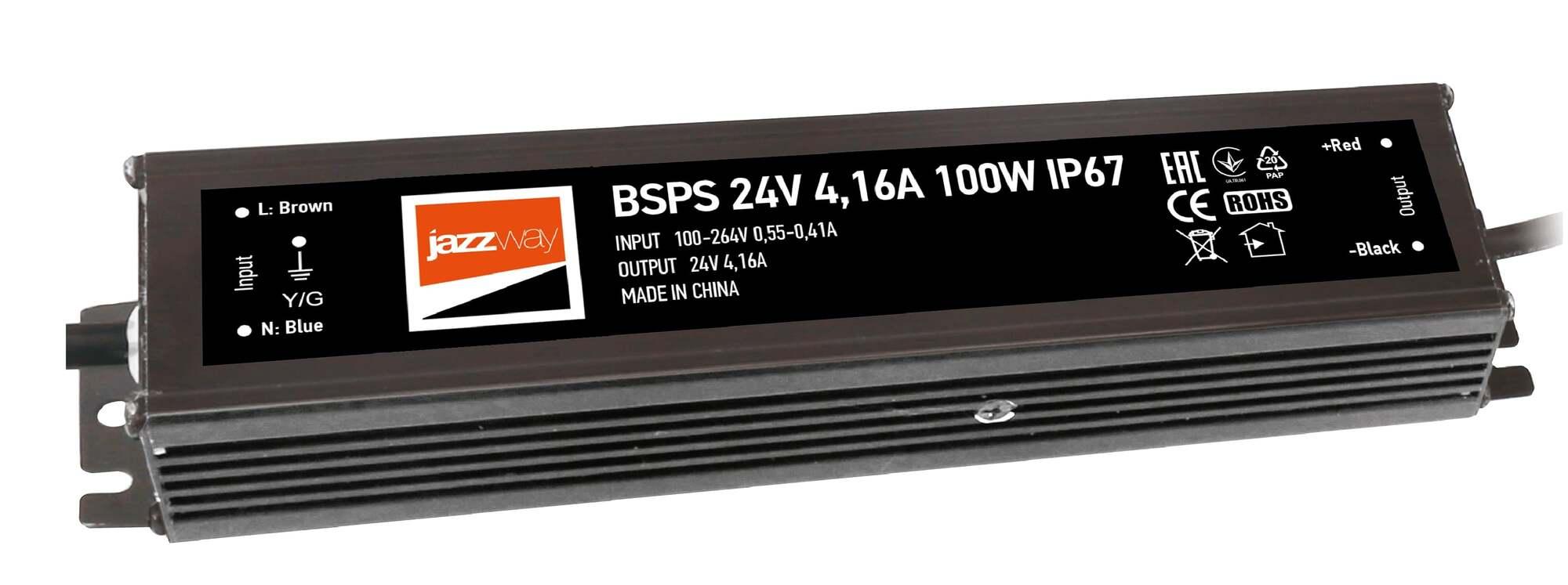 Драйвер для светодиодный ленты / JazzWay 5015579 / Драйвер для светодиодный ленты/ Драйвер для светодиодный ленты BSPS 24V 4,16A=100W IP67