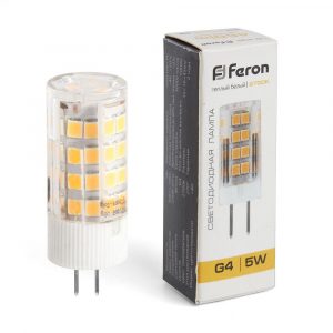 Лампа светодиодная / FERON 25860 / Лампа светодиодная/ Лампа светодиодная LED 5вт 230в G4 теплый капсульная