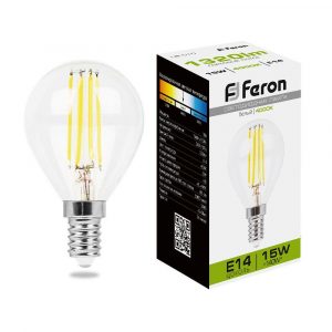 Лампа светодиодная / FERON 38250 / Лампа светодиодная/ Лампа светодиодная LED 15вт Е14 белый шар FILAMENT