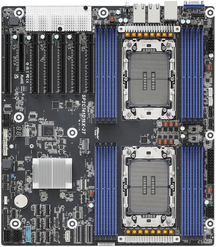 Материнская плата / ASRock SP2C741D16X-2T (90-SXGB50-AOUAYF) / Материнская плата/ ASRock SP2C741D16X-2T, EEB, 2x LGA 4677 5th/4th Gen Intel Xeon Scalable, 16x DDR5 RDIMM, 6x PCIe5.0 x16, 1x PCIe5.0 x8, 2x MCIO (PCIE5.0 x8), 3x OcuLink (PCIE3.0 x4 or 4x SATA), 1x M.2 (PCIe3.0 x4 or SATA 6Gb/s), up to 13 SATA 6Gb/s, 2x RJ45 (10GbE) X710-AT2, AST2600