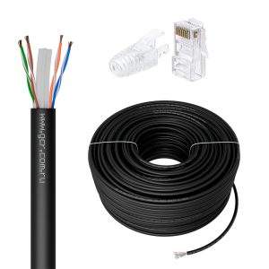 Кабель / GCR GCR-56976 / GCR PRO Кабель LAN DIY витая пара 100m в бухте, LSZH(черный) UTP кат.6А, CCA многопроволочный + Коннектор RJ-45 8p8c сборный 50шт.